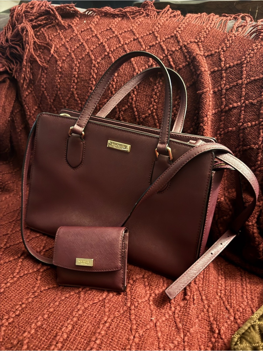 Kate Spade New York Plum Saffiano Leather Tote with Matching Card Holder - Picture 2 of 13